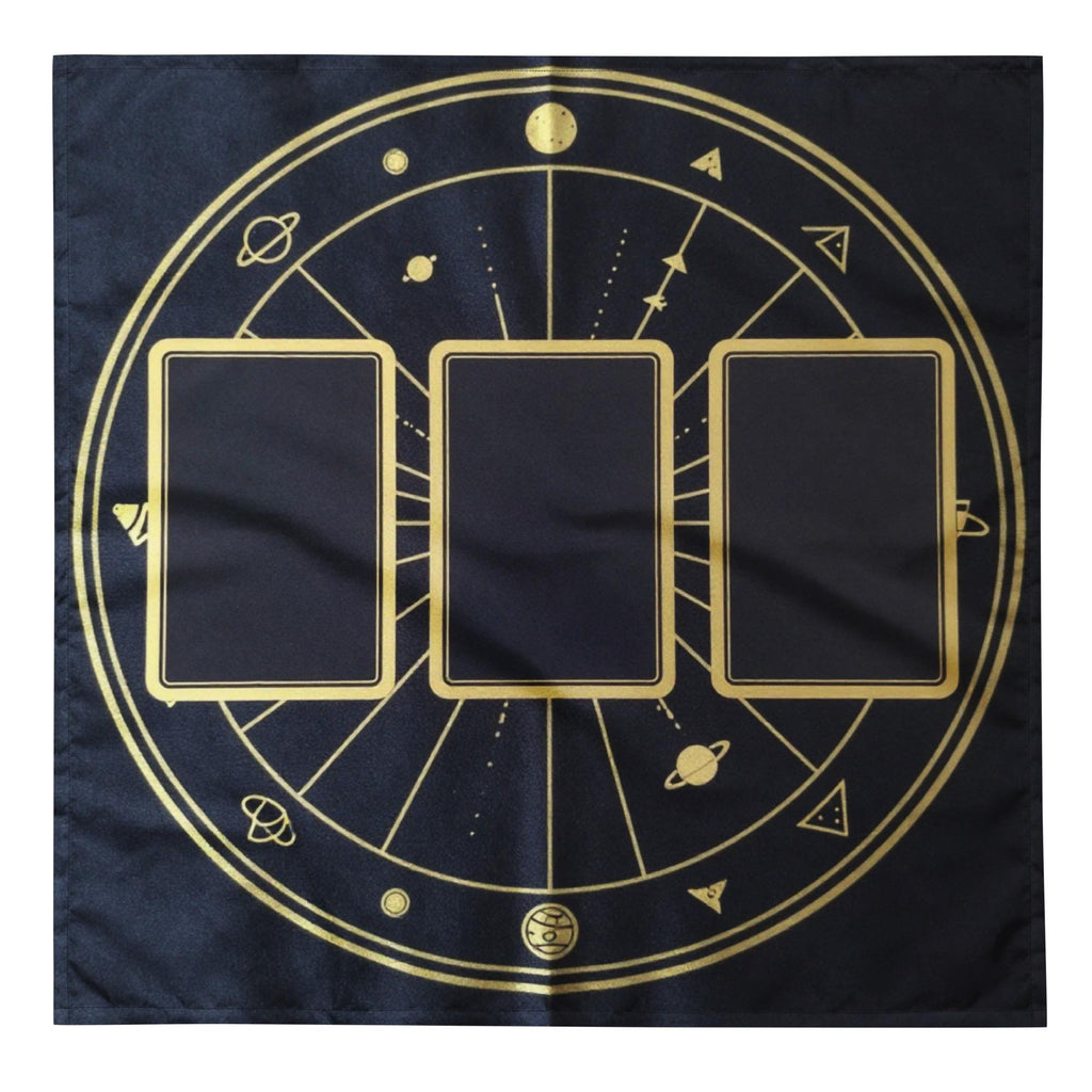 Space Tarot Cloth – Black Gold Zodiac Wheel Reading Mat (21x21")