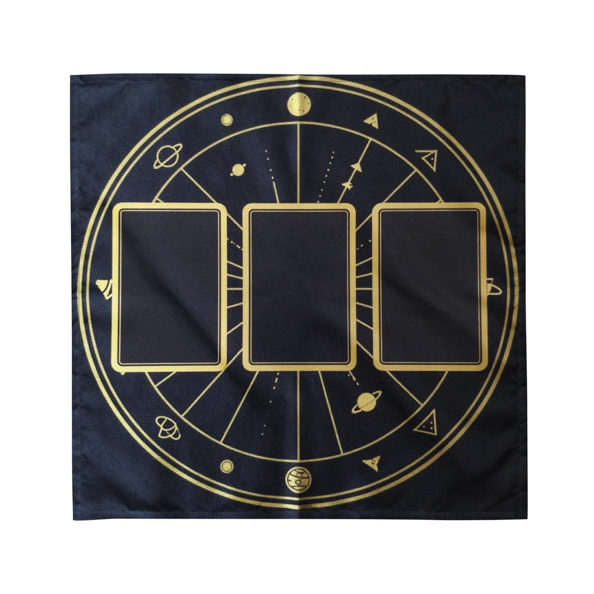 Space Tarot Cloth – Black Gold Zodiac Wheel Reading Mat (21x21")