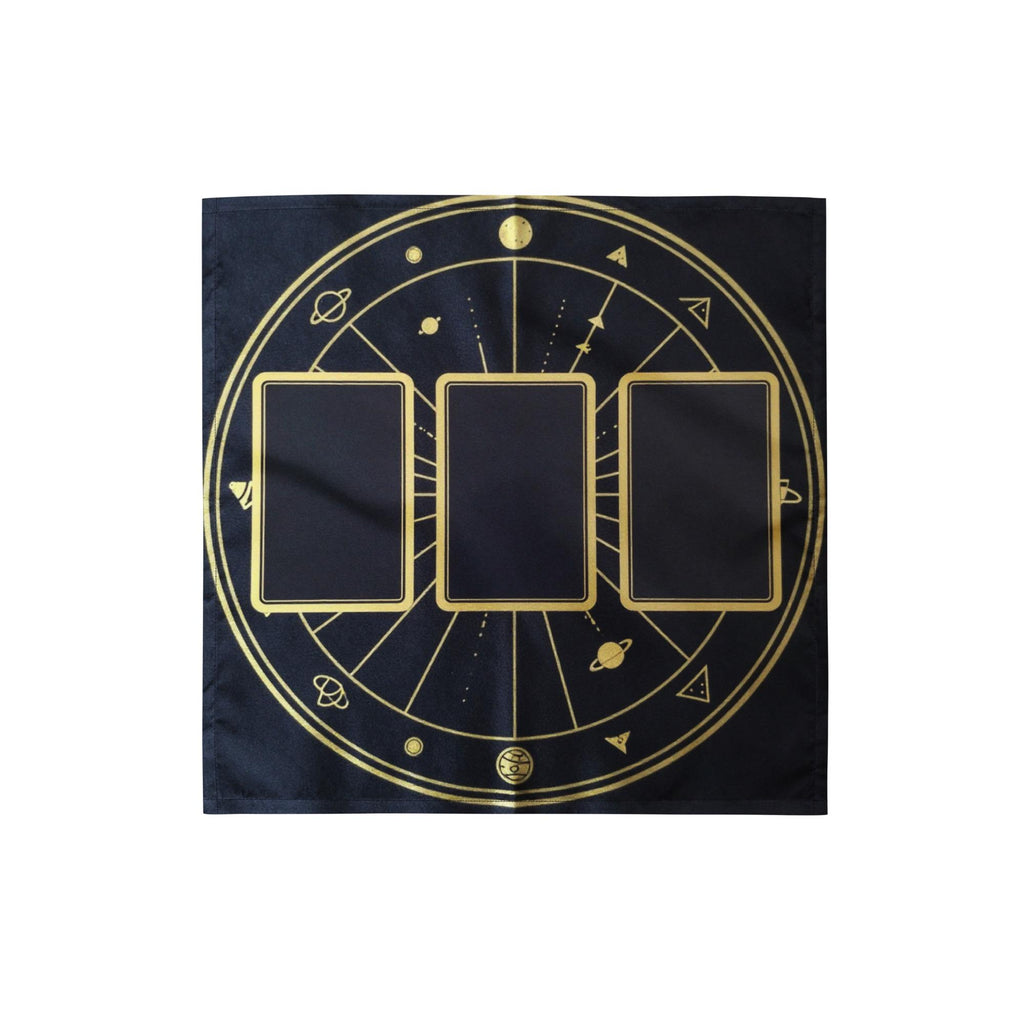Space Tarot Cloth – Black Gold Zodiac Wheel Reading Mat (21x21")