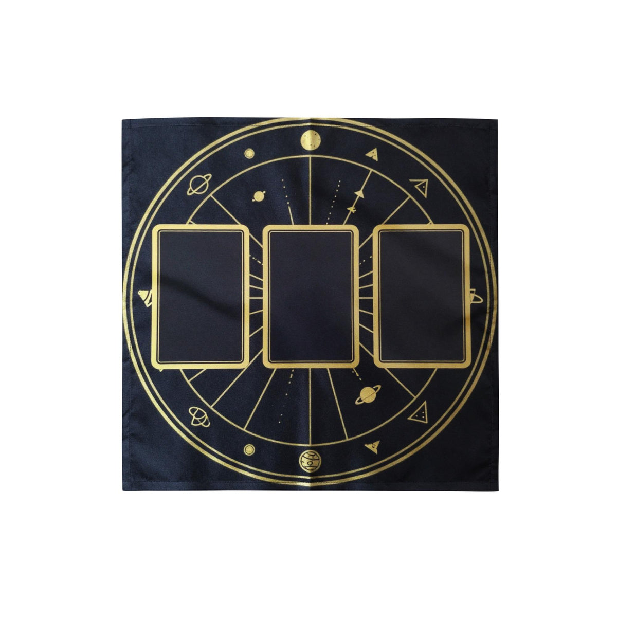 Space Tarot Cloth – Black Gold Zodiac Wheel Reading Mat (21x21")